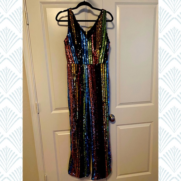 Fashion Nova Pants - NWT Fashion Nova rainbow sequin jumpsuit